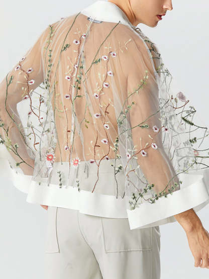 Fashion-Forward Men's Embroidered See-Through Kimono
