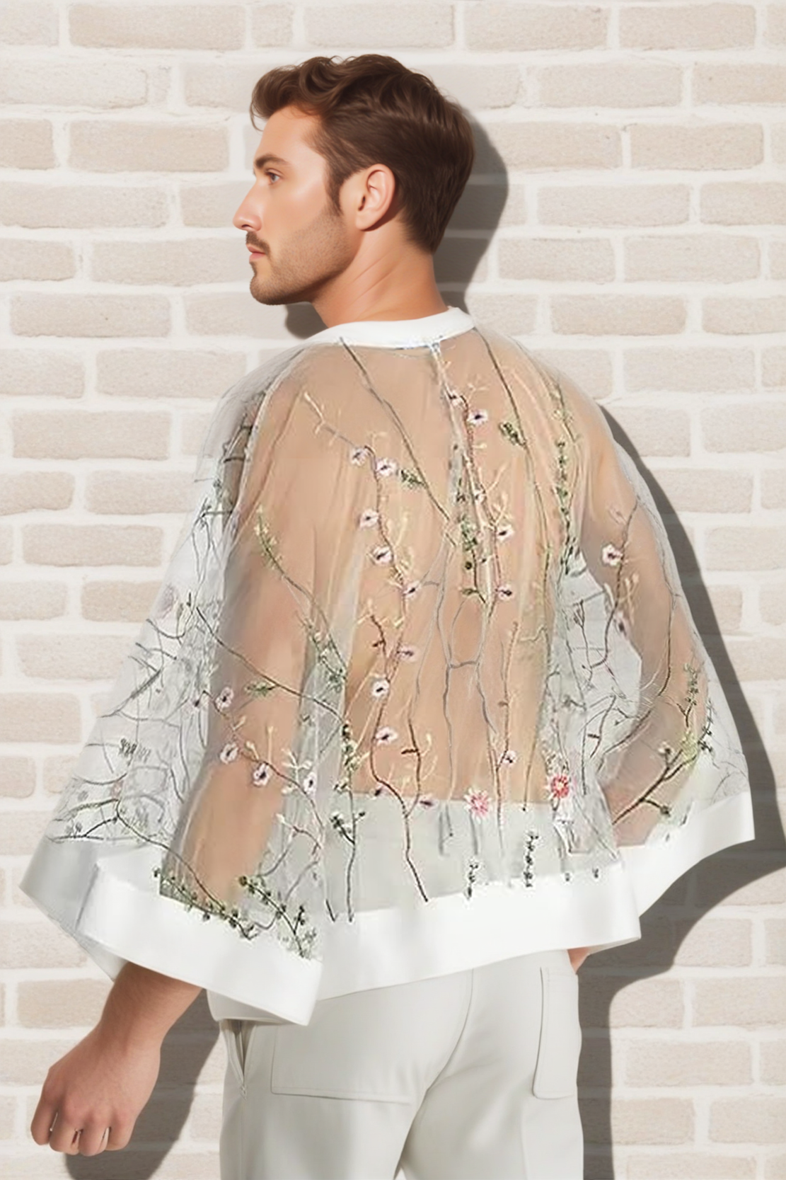 Fashion-Forward Men's Embroidered See-Through Kimono