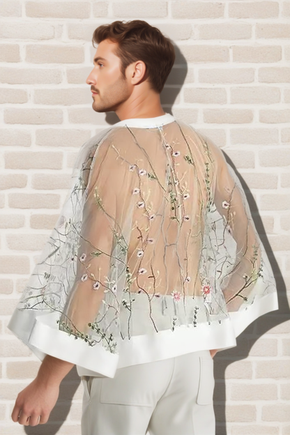 Fashion-Forward Men's Embroidered See-Through Kimono