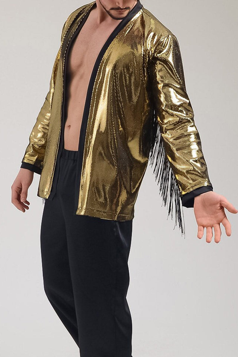 Dazzling Metallic Gold Kimono with Fringe: Perfect for Boho Vibes!