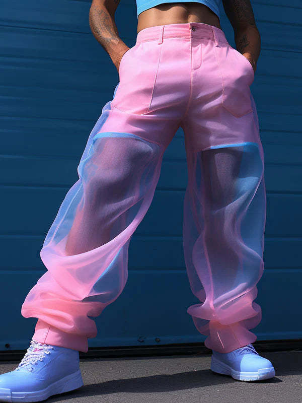 Mens Ombre Patchwork See Through Pants