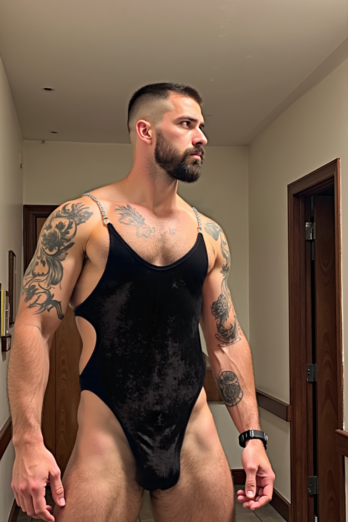 Velvet Chain Harness Bodysuit