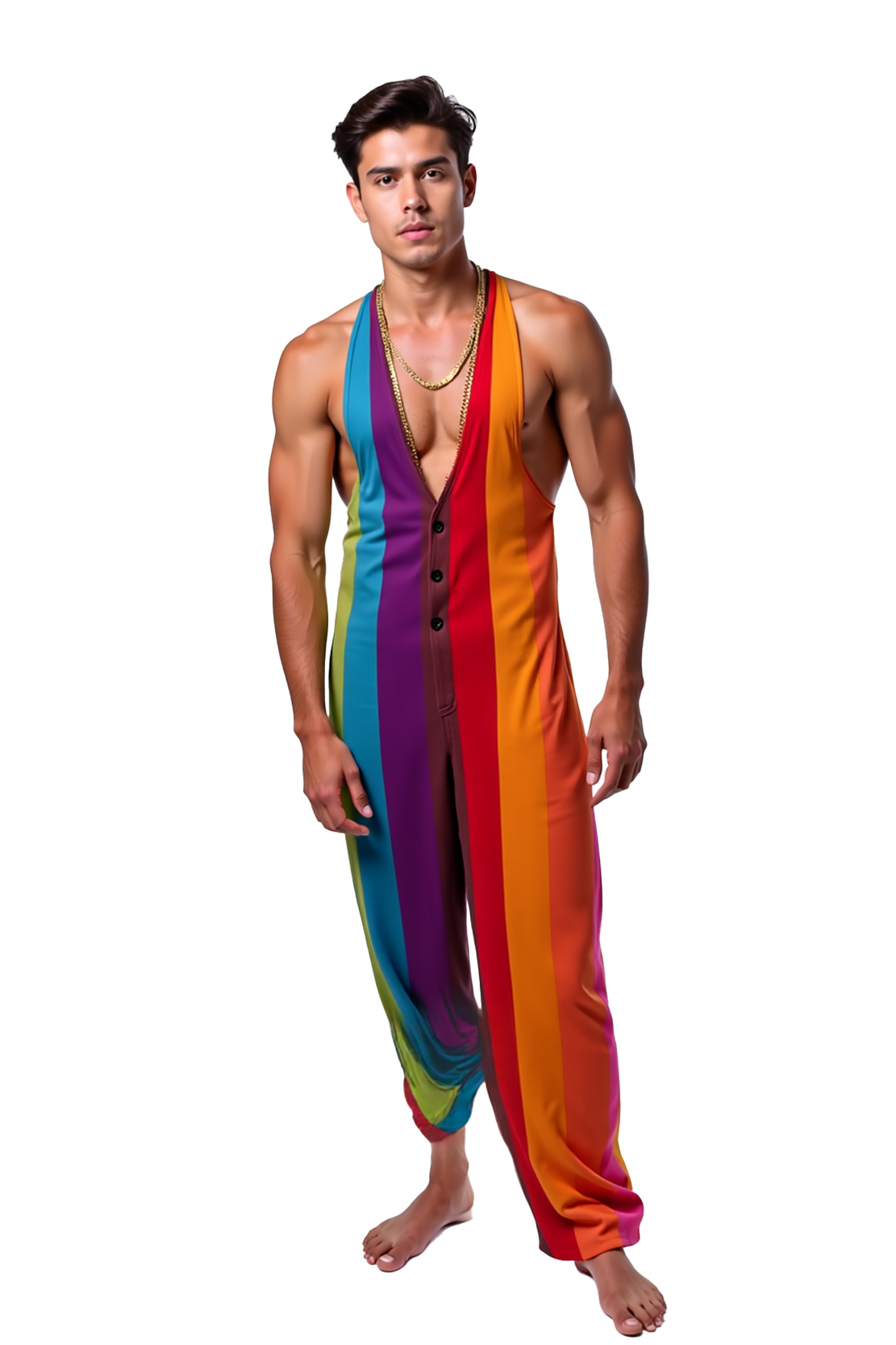 Deep V Rainbow Jumpsuit