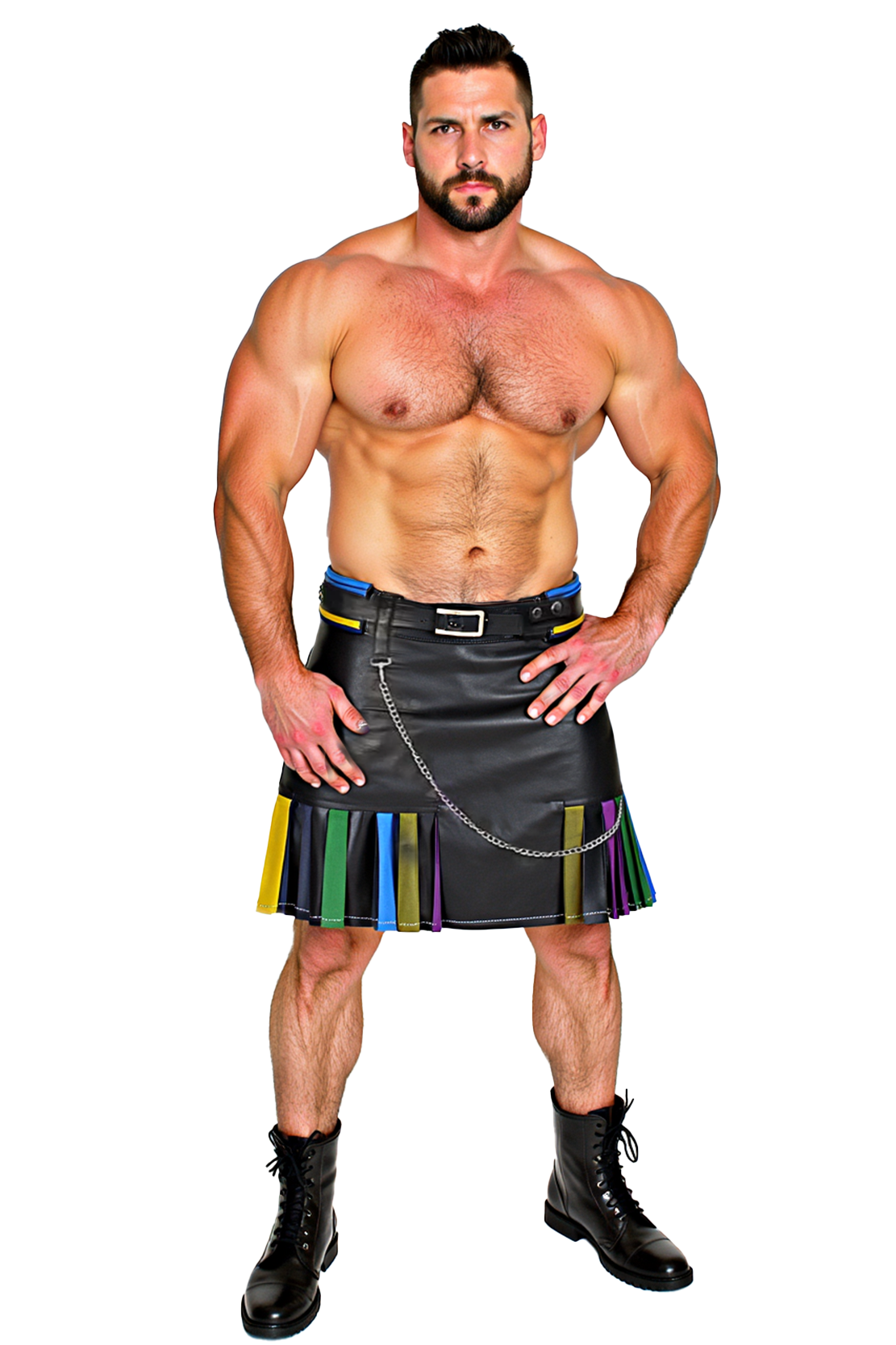 Men’s Faux Leather Kilt with Chain Detail & Rainbow Accents