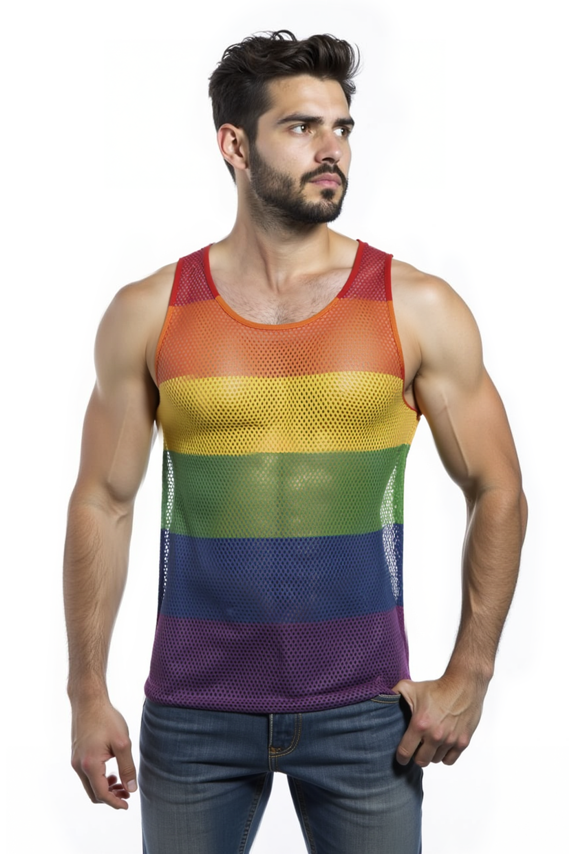 Rainbow Striped Mesh Shirt