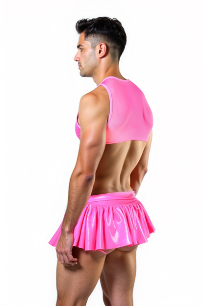 Pink vinyl skirt and blouse