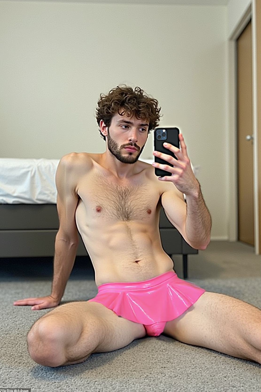 Pink vinyl skirt and blouse