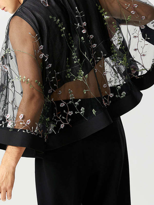 Fashion-Forward Men's Embroidered See-Through Kimono