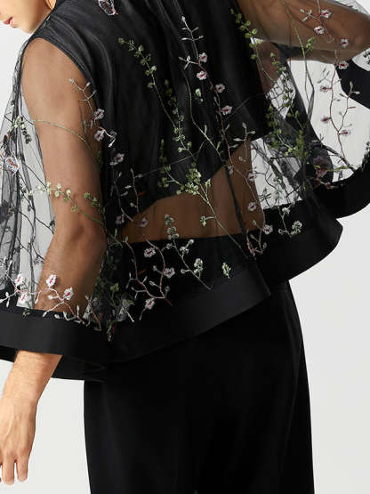 Fashion-Forward Men's Embroidered See-Through Kimono