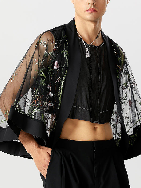 Fashion-Forward Men's Embroidered See-Through Kimono