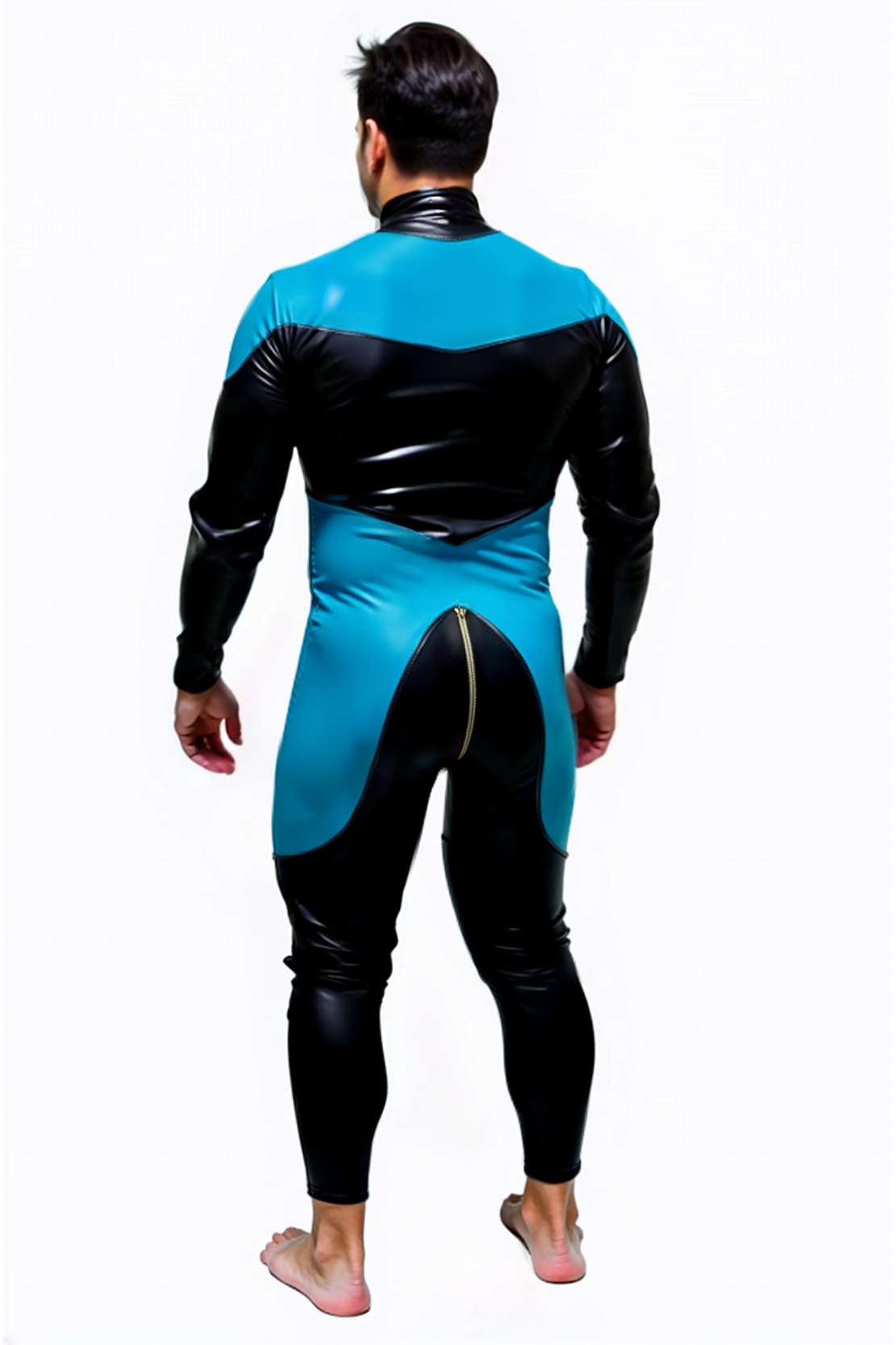 Men's Blue and Black Zip-Up Bodysuit