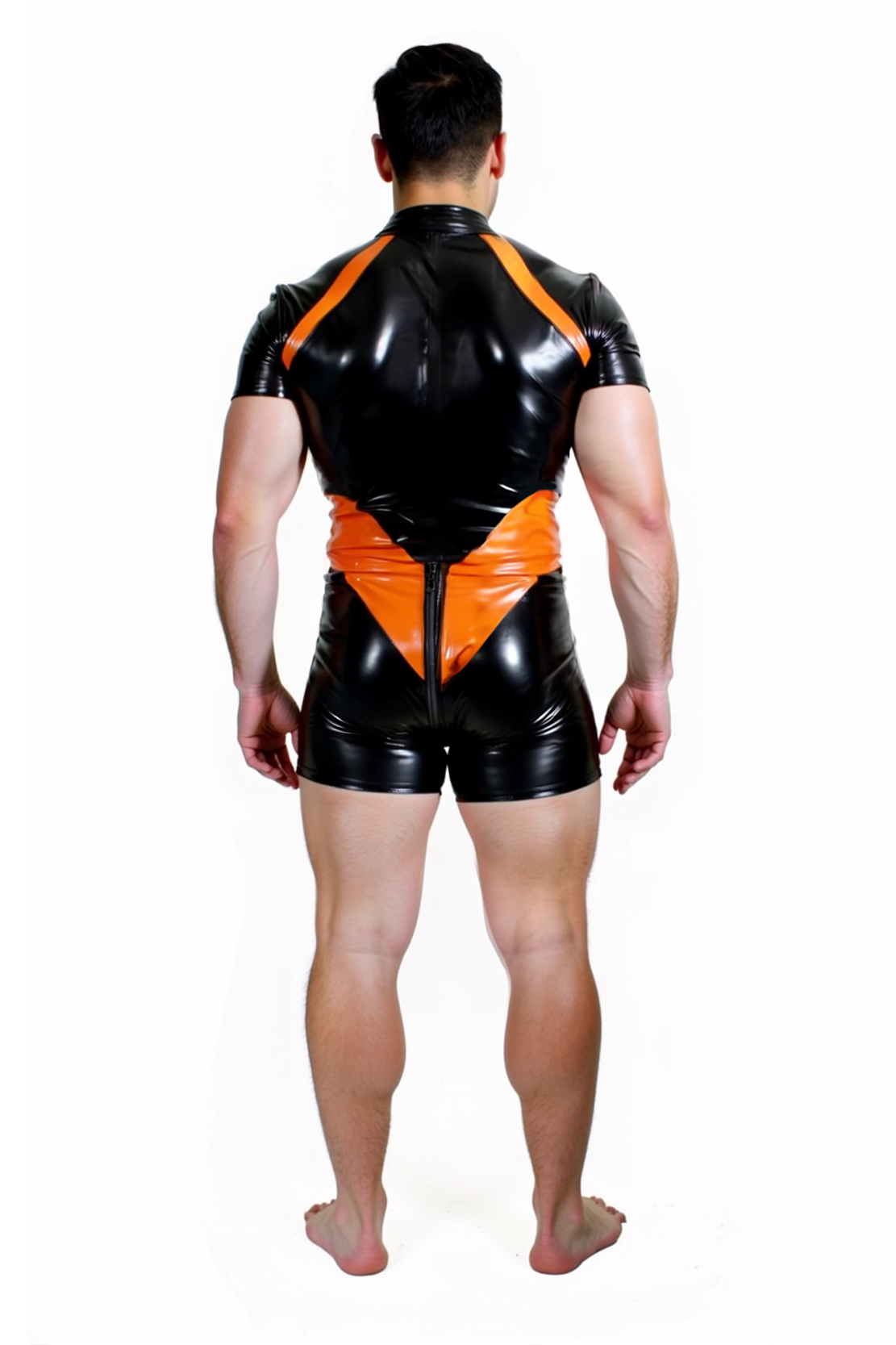 Joylgbt "Neon Vibe" – Glossy Black & Neon Orange Action Suit