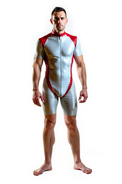 Joylgbt Men's Sleek Red and Silver Compression Bodysuit – Athletic Performance Fit