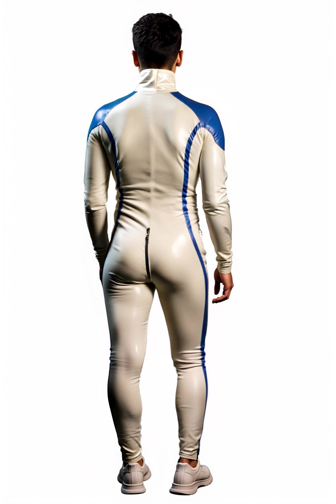 Joylgbt Men's White and Blue Full-Zip Performance Bodysuit – Aerodynamic Design