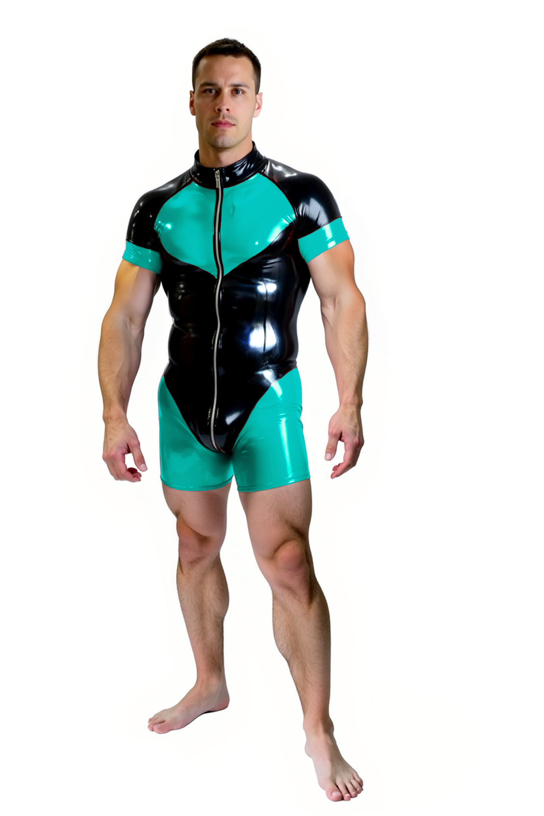 Joylgbt Men's Black and Green Full-Zip Bodysuit – Stylish Athletic Design