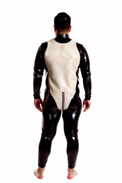 Joylgbt Sleek Two-Tone Stretch Bodysuit for Men – Striking Black and White Contrast