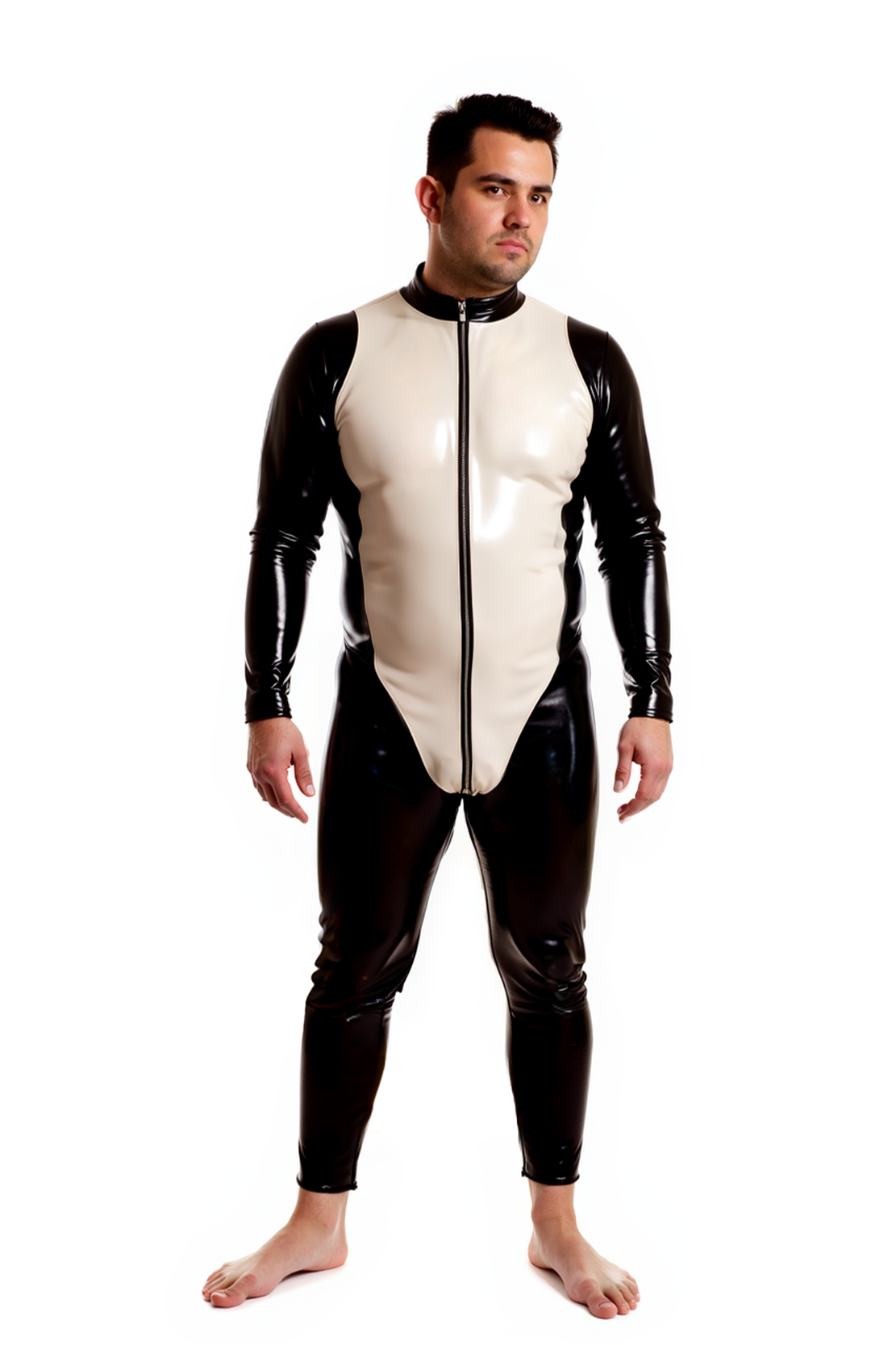 Joylgbt Sleek Two-Tone Stretch Bodysuit for Men – Striking Black and White Contrast