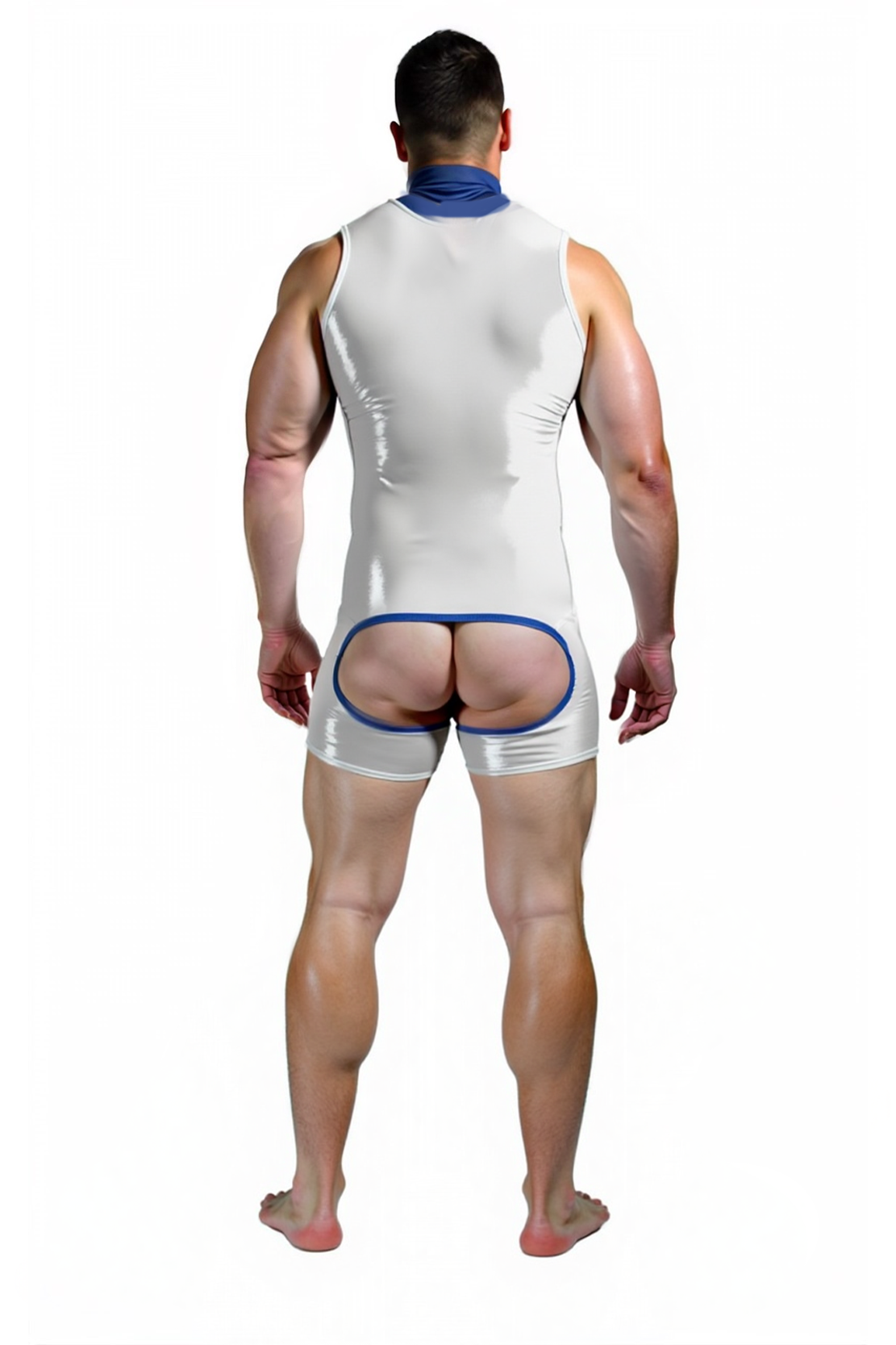 Joylgbt Futuristic White Bodysuit with Zip Closure and Bold Open Back