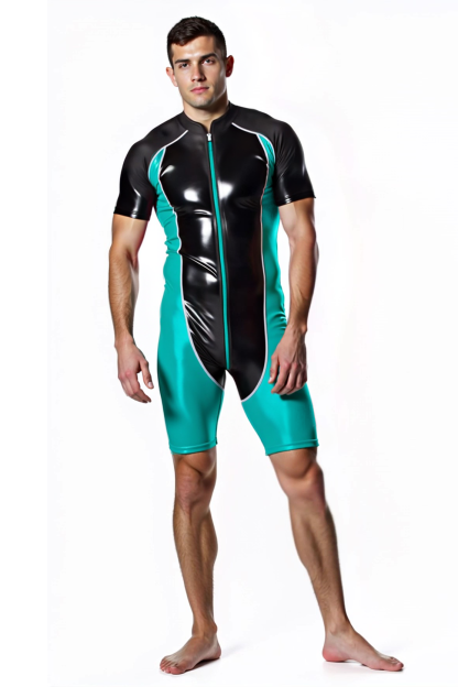 Men's Black & Red Bodysuit with Zip Closure