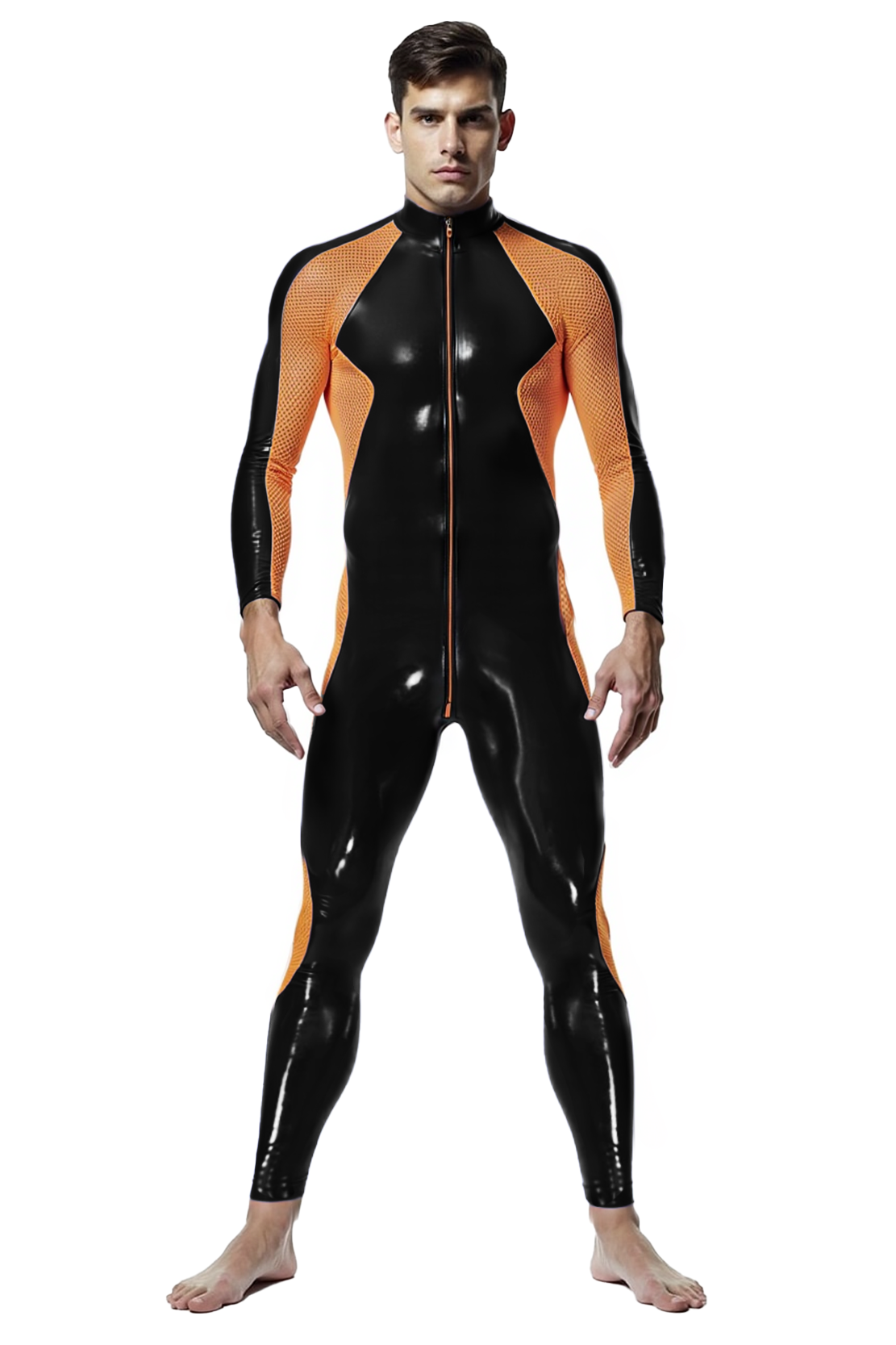 Men's Bold Black and Orange Racer Bodysuit