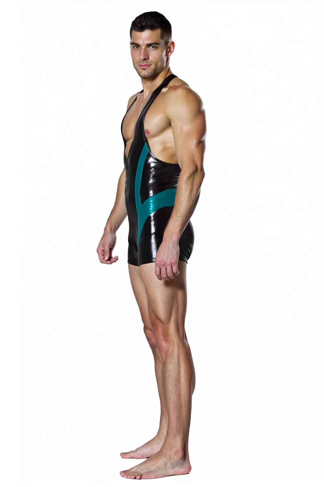 Men's Glossy Flame Patchwork Tight Bodysuit