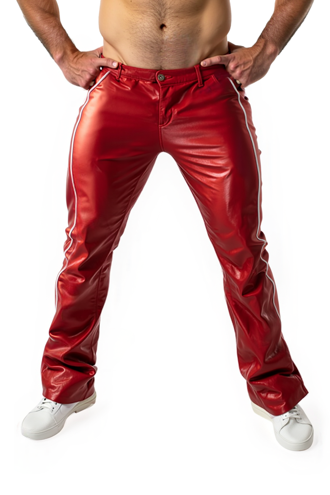 Pleather Flare Pants with Stacked Leg and Side Stripe