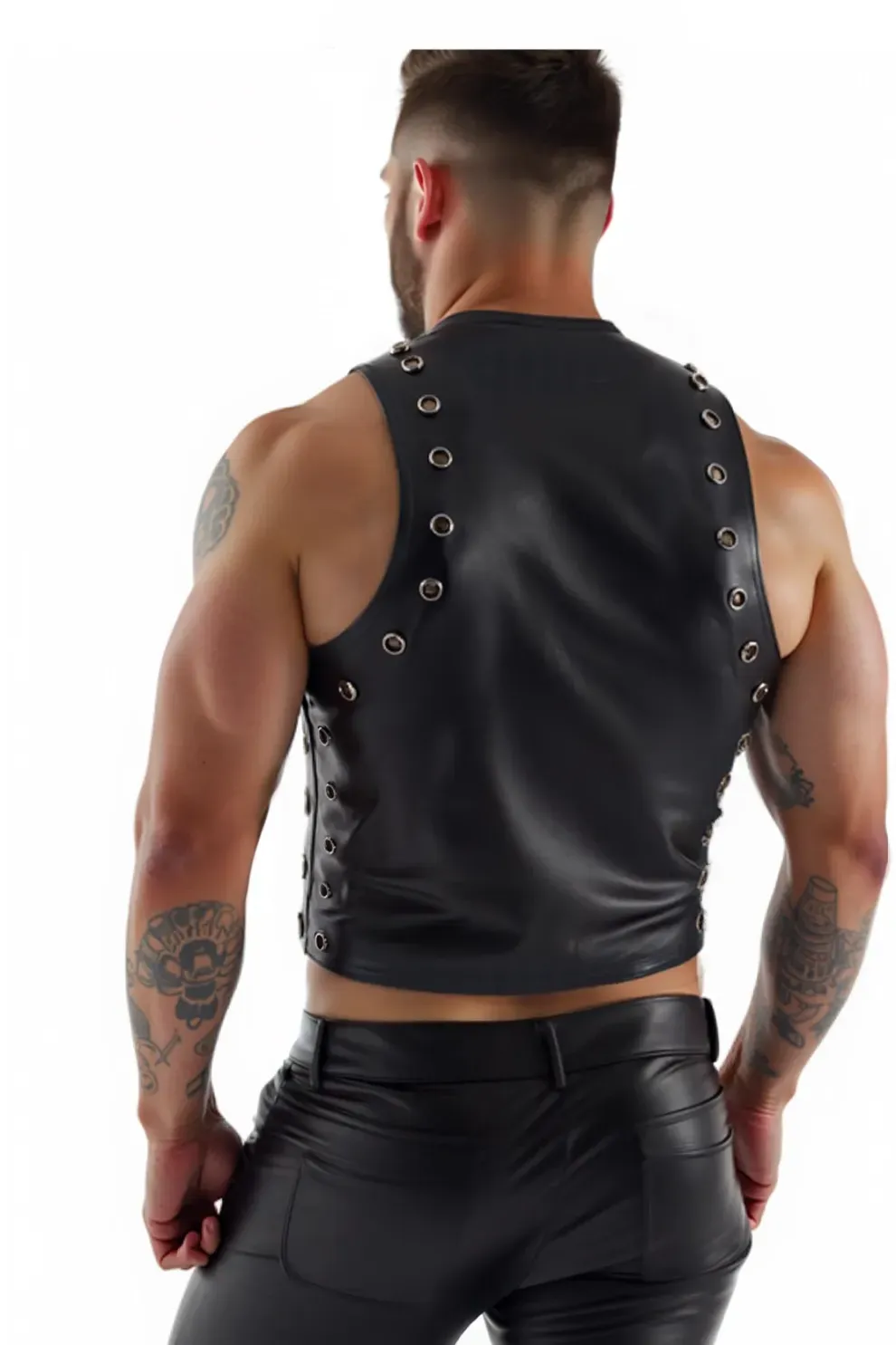Grommet Leather Sleeveless Crop Top in Brut