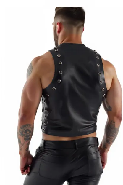 Grommet Leather Sleeveless Crop Top in Brut