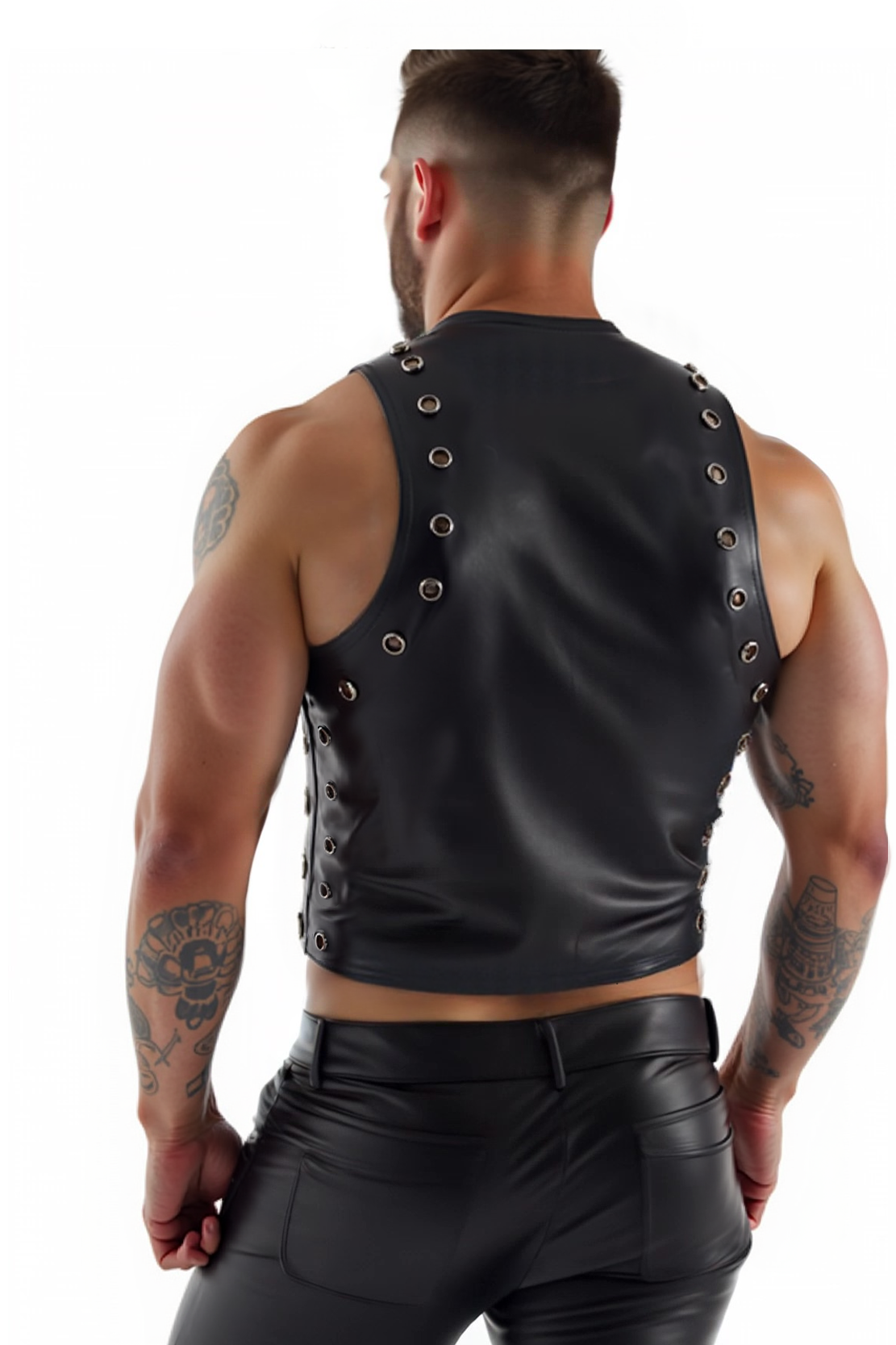 Grommet Leather Sleeveless Crop Top Brut
