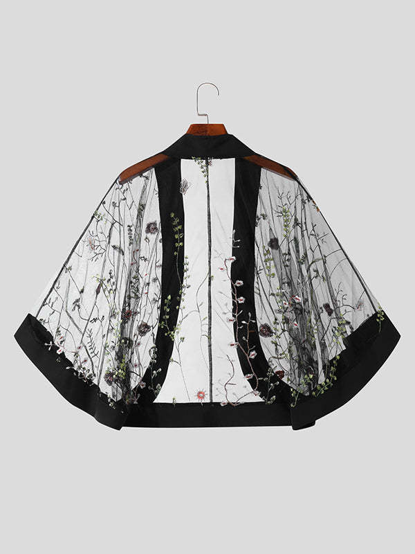 Fashion-Forward Men's Embroidered See-Through Kimono