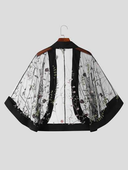 Fashion-Forward Men's Embroidered See-Through Kimono