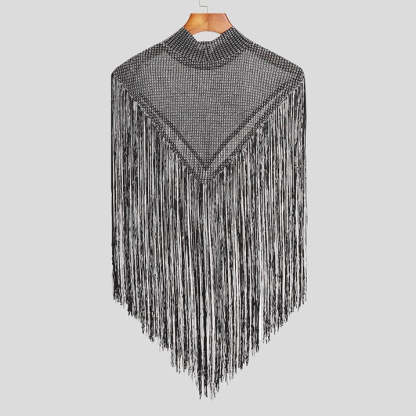 Men's Fringed Glitter Triangle Turtleneck Cape Cloak for Evening Club Party