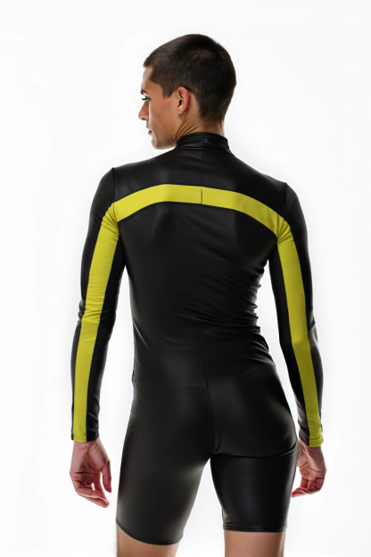 Joylgbt Men's Black Bodysuit with Yellow Stripes