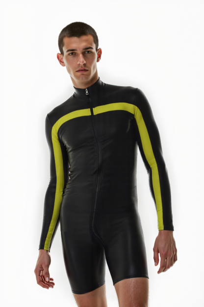 Joylgbt Men's Black Bodysuit with Yellow Stripes