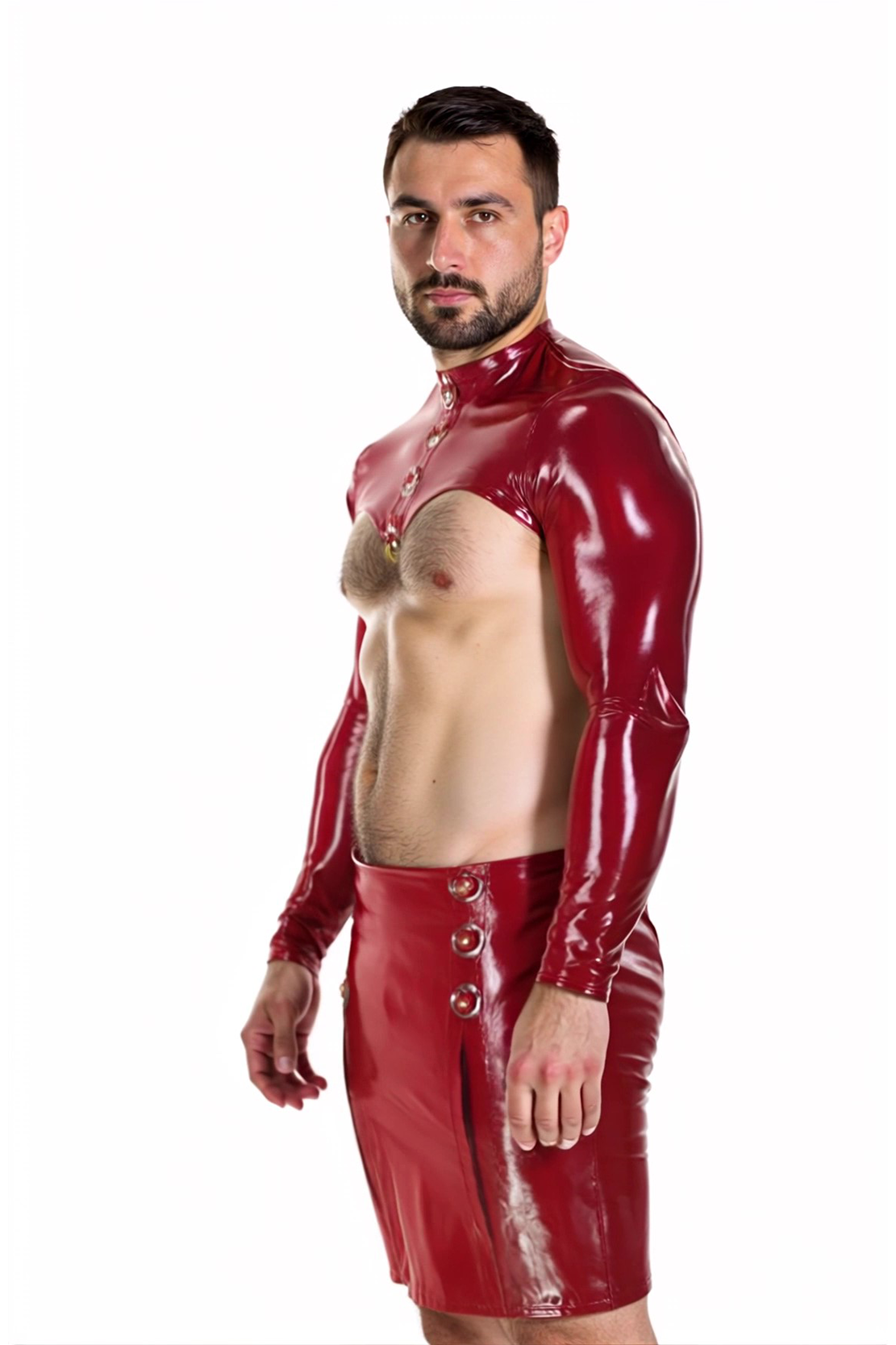 Joylgbt Men's Glossy Red Two-Piece Outfit 