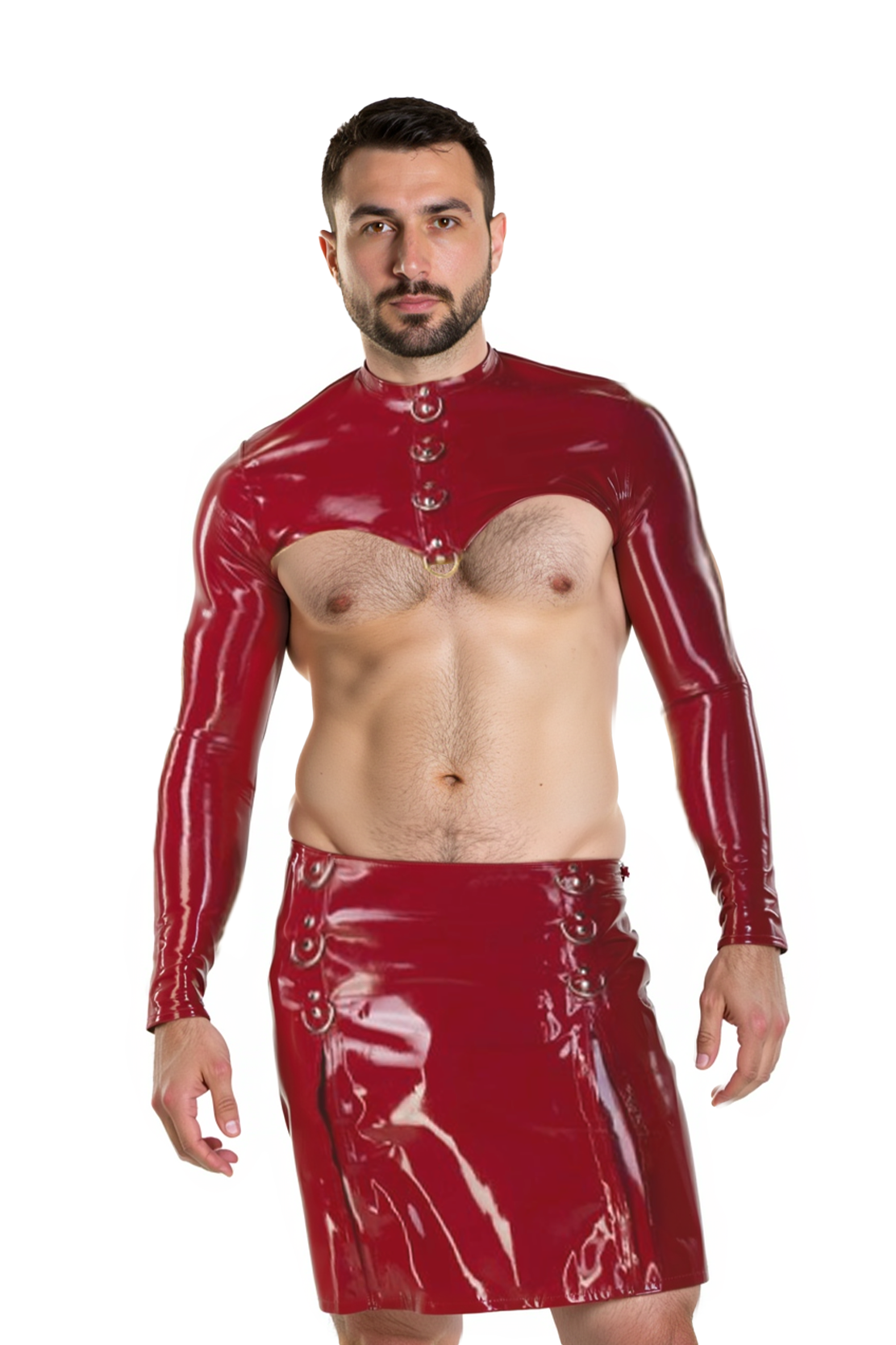 Joylgbt Men's Glossy Red Two-Piece Outfit 