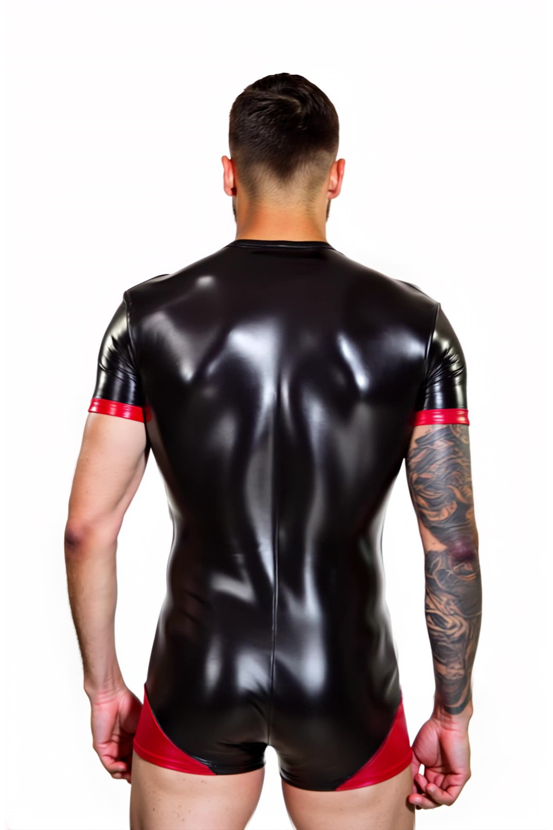 Joylgbt Men's Glossy Black & Red Bodysuit