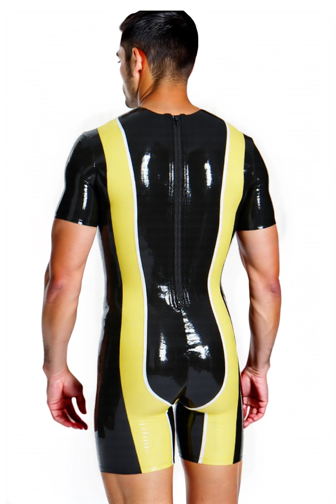 Joylgbt Men's Shiny Black & Yellow Bodysuit 
