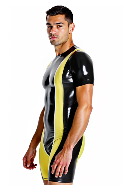 Joylgbt Men's Shiny Black & Yellow Bodysuit 