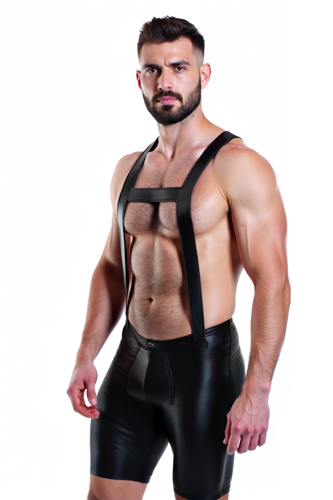 Joylgbt Men’s Faux Leather Suspender Shorts