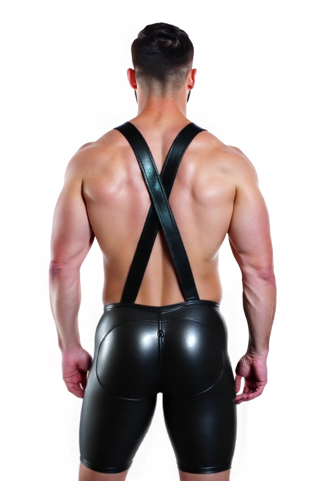 Joylgbt Men’s Faux Leather Suspender Shorts