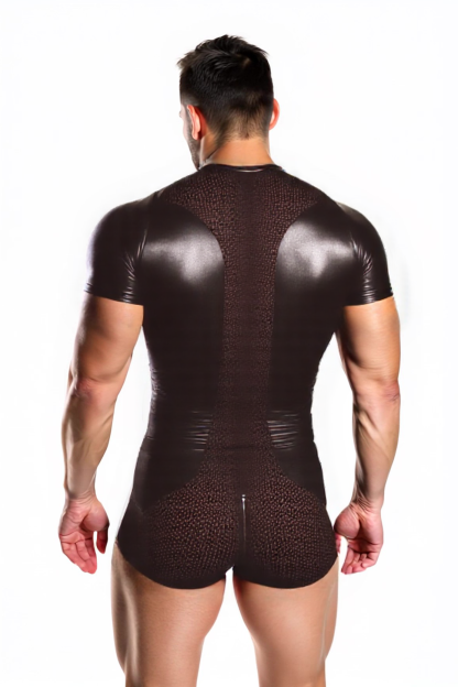 Men’s Faux Leather Bodysuit with Mesh Panels