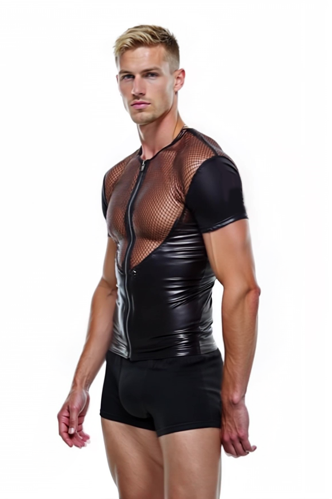 Joylgbt Mesh & Wetlook Zip-Up T-Shirt