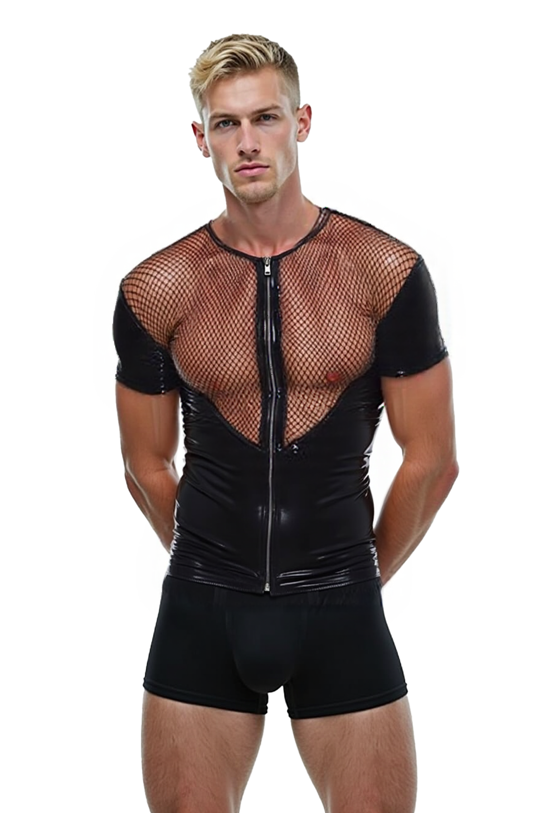 Joylgbt Mesh & Wetlook Zip-Up T-Shirt