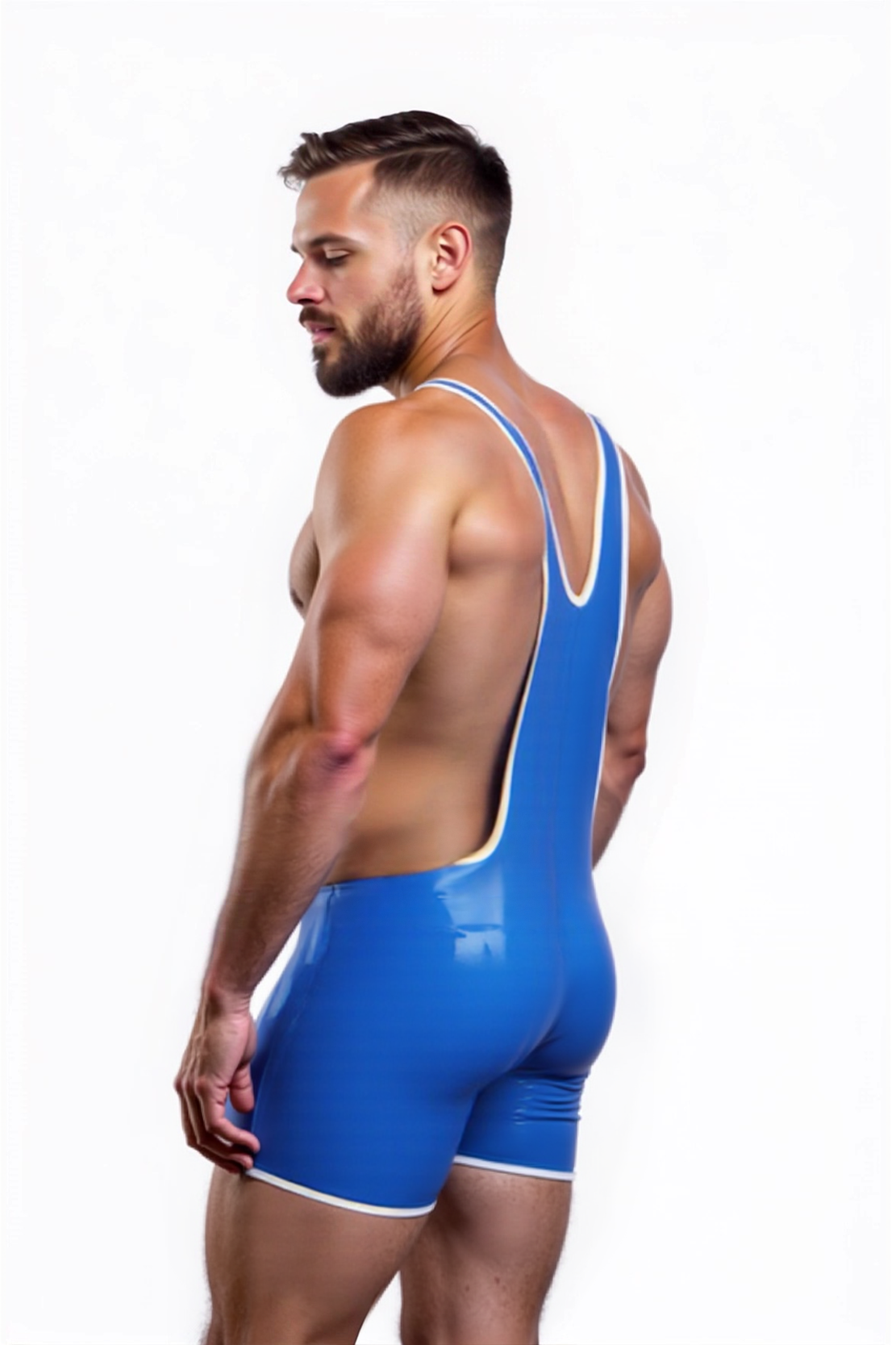 Joylgbt Sexy Stretch Shiny Bodysuit for Men – Open Back Athletic Style Wrestling Suit