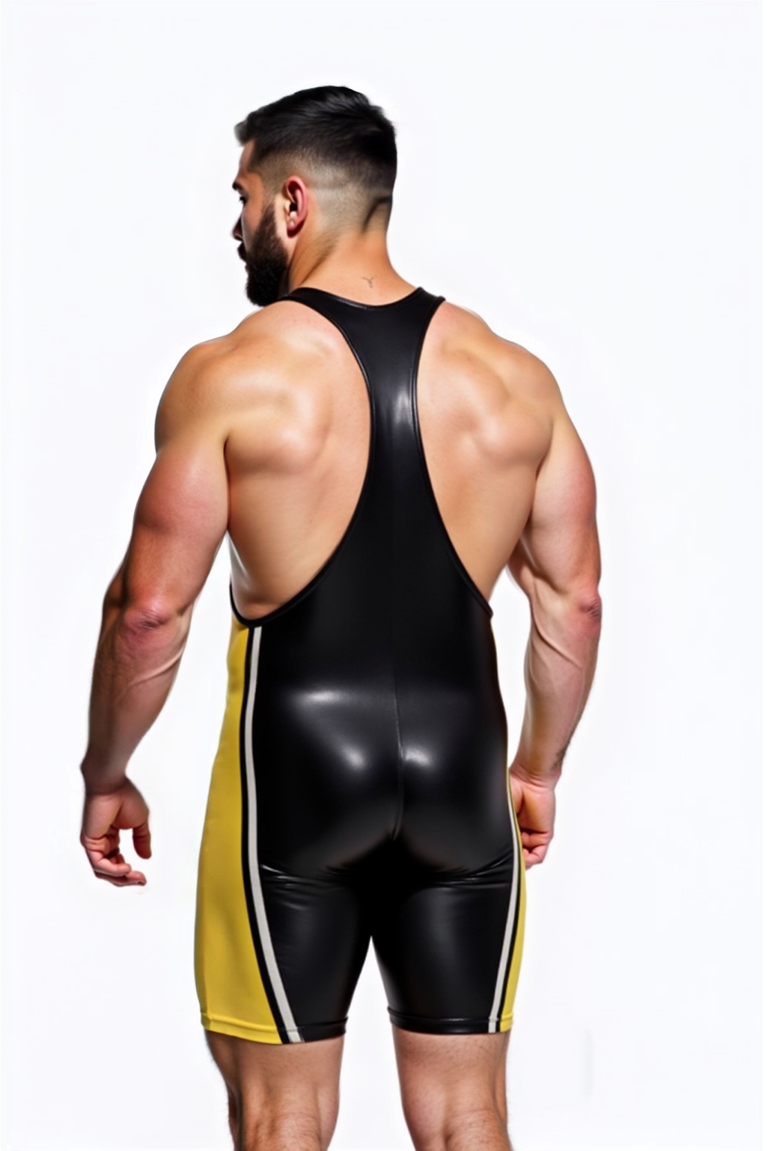 Joylgbt Men's Glossy Lycra Wrestling Singlet – Black & Yellow Contrast Sportswear