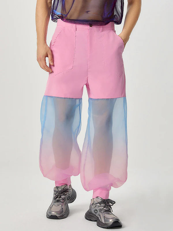 Mens Ombre Patchwork See Through Pants