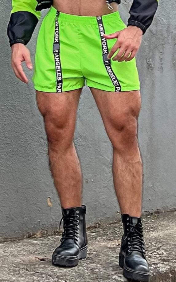 Street-Style Contrast Tracksuit - Hooded Windbreaker and Vibrant Shorts