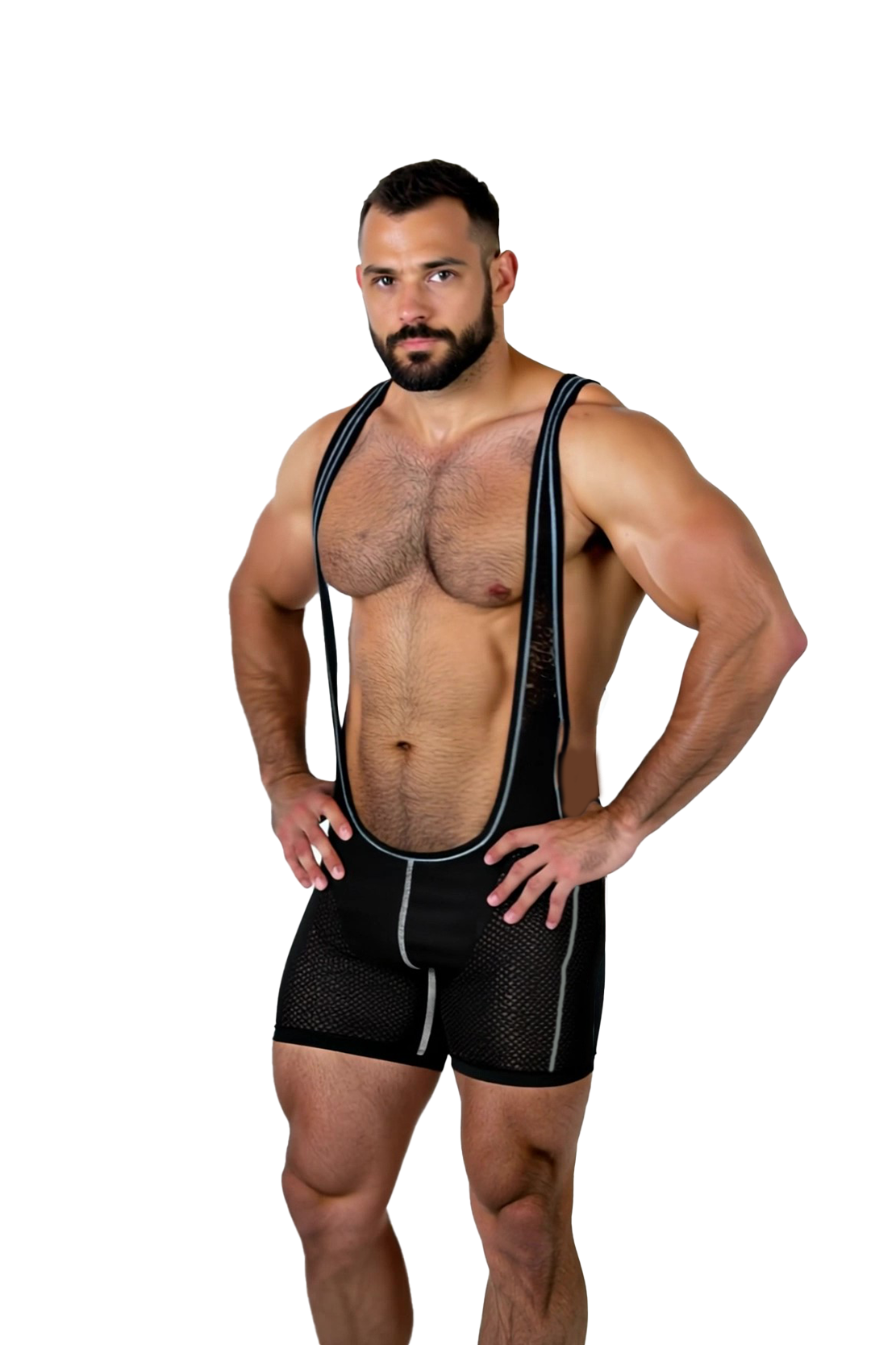 Men's Deep-Cut Mesh Singlet Bodysuit