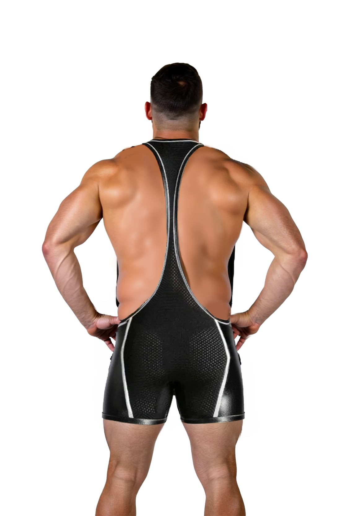 Men's Deep-Cut Mesh Singlet Bodysuit